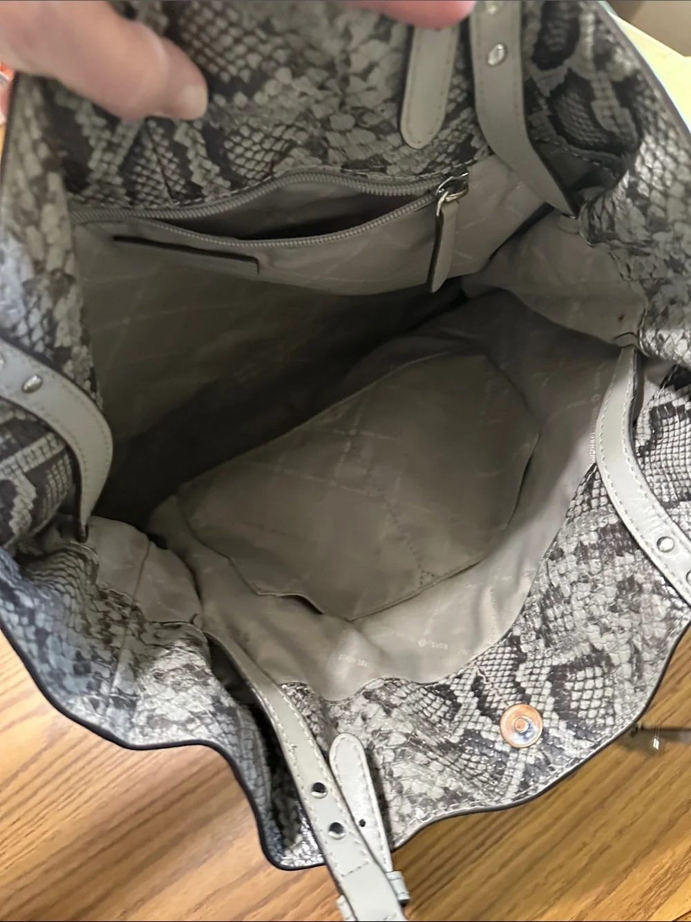 Michael Kors Gray Snake-Print Leather Tote